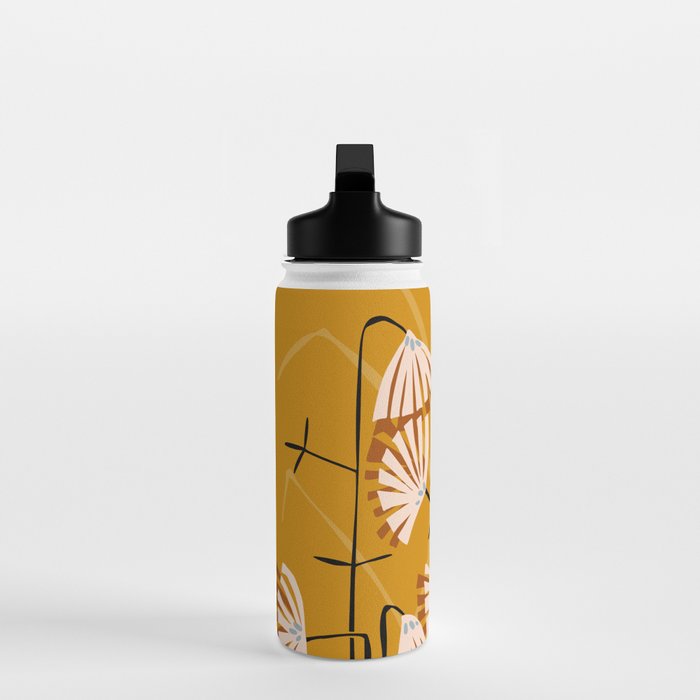 Linocut flower meadow mustard yellow Water Bottle Gallery Image 3