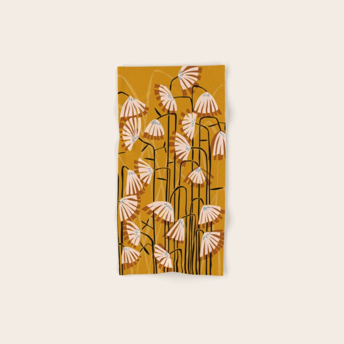 Linocut flower meadow mustard yellow Bath Towel Gallery Image 1