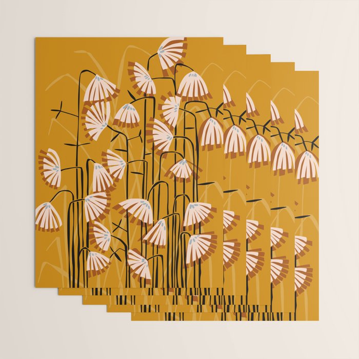 Linocut flower meadow mustard yellow Wrapping Paper Gallery Image 3