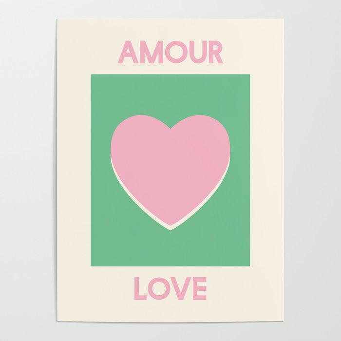 Amour Love Green Pink Heart Poster Gallery Image 1