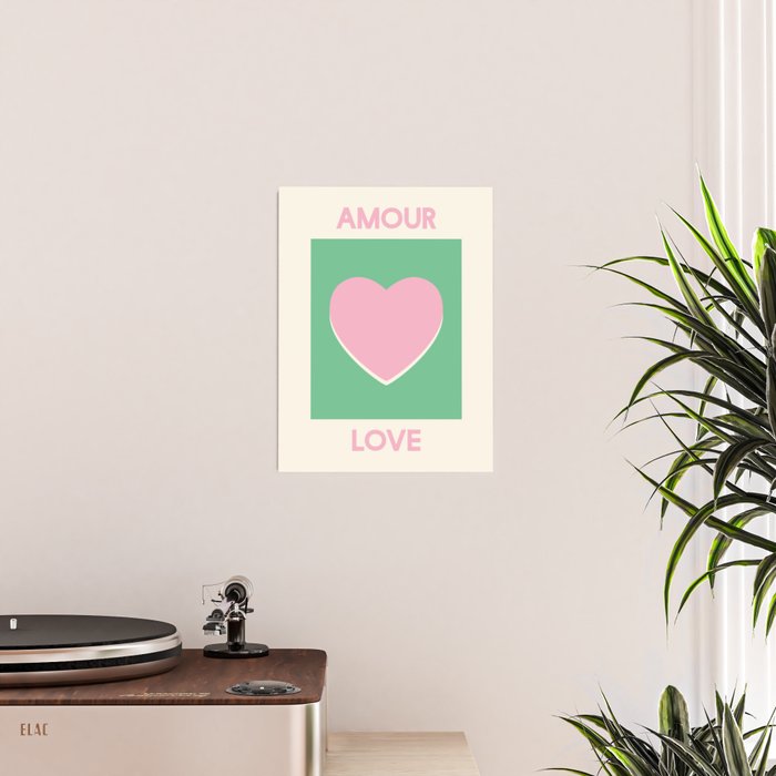Amour Love Green Pink Heart Poster Gallery Image 2