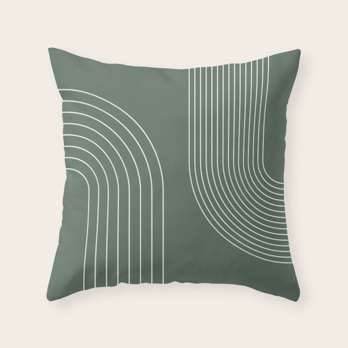 Geometric Lines in Sage Green 5 (Rainbow Abstraction) Throw Pillow Gallery Image 6