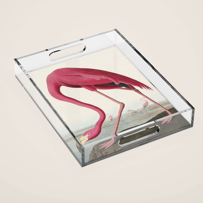 Pink Flamingo Vintage Art Acrylic Tray Gallery Image 1
