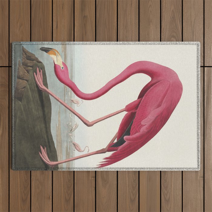 Pink Flamingo Vintage Art Outdoor Rug Gallery Image 1