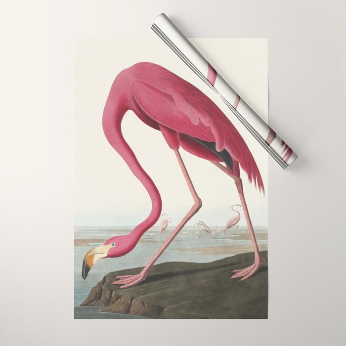 Pink Flamingo Vintage Art Wrapping Paper Gallery Image 1