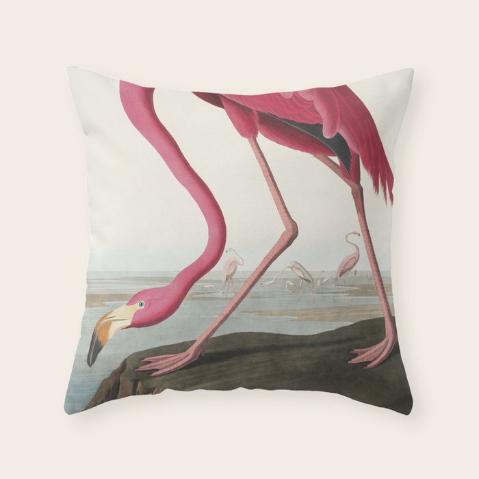 Pink Flamingo Vintage Art Throw Pillow Gallery Image 6