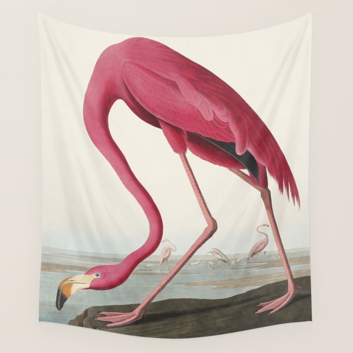 Pink Flamingo Vintage Art Wall Tapestry Gallery Image 1