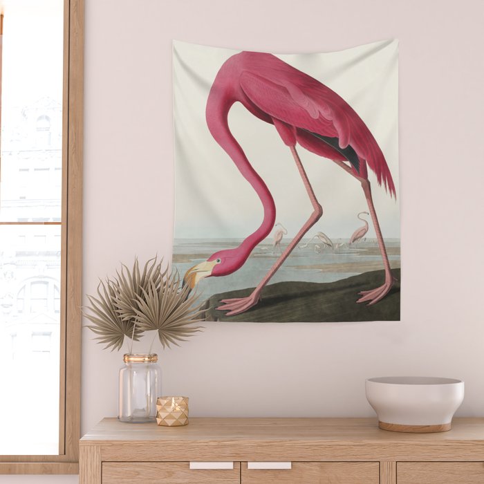 Pink Flamingo Vintage Art Wall Tapestry Gallery Image 2