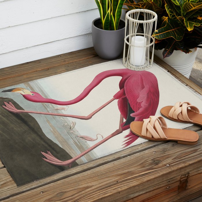 Pink Flamingo Vintage Art Outdoor Rug Gallery Image 2