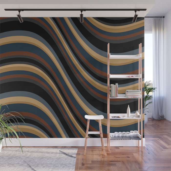 Wavy Stripes V - Dark Vintage  Wall Mural Gallery Image 1