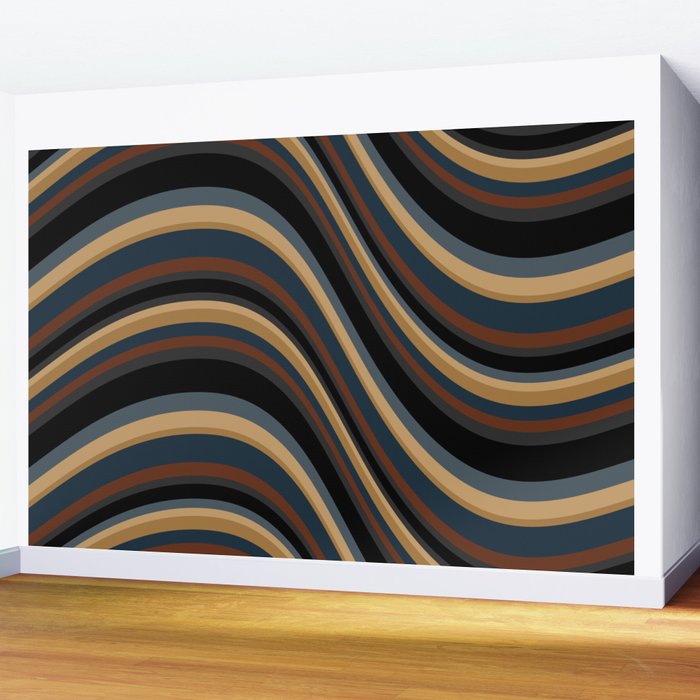 Wavy Stripes V - Dark Vintage  Wall Mural Gallery Image 2