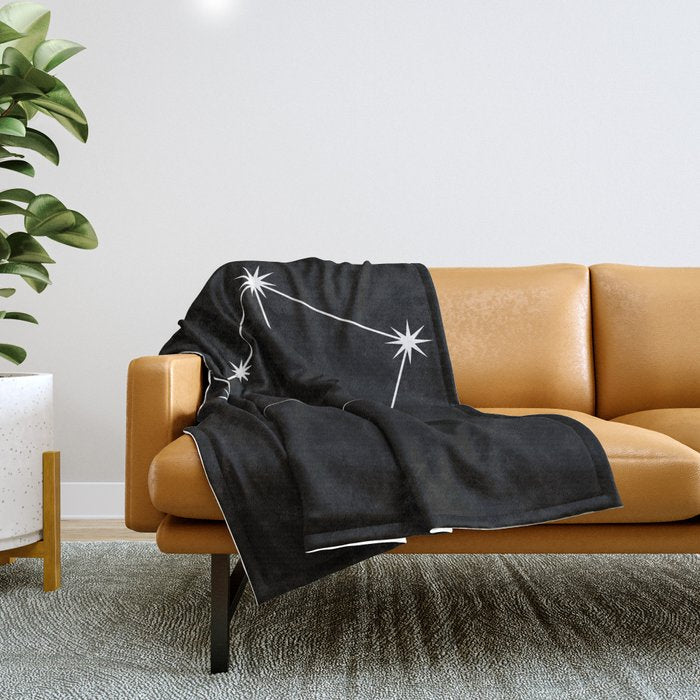Libra Zodiac Star Constellation Line Art Black Throw Blanket Gallery Image 1