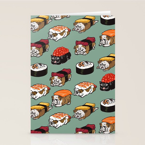 Sushi English Bulldog Stationery Card Gallery Image 1