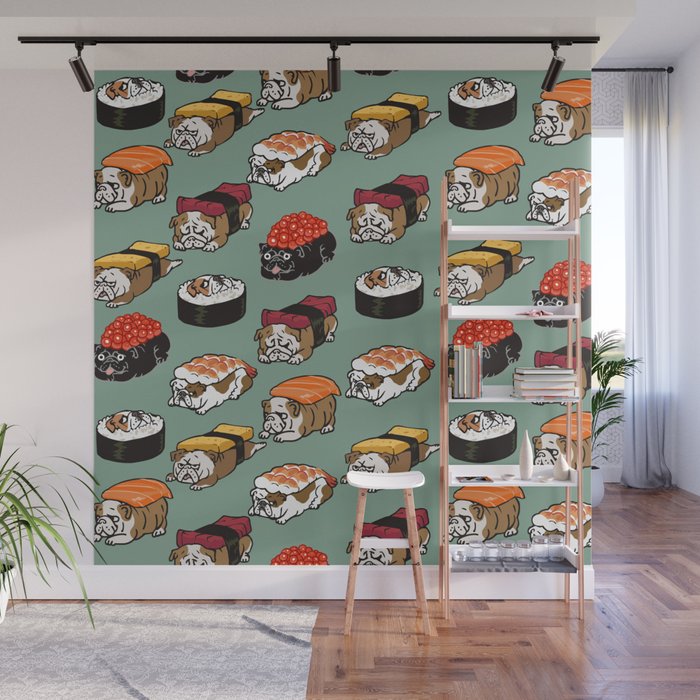 Sushi English Bulldog Wall Mural Gallery Image 1