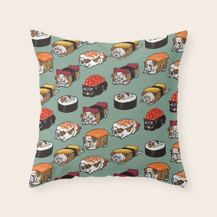 Sushi English Bulldog Throw Pillow Gallery Image 6