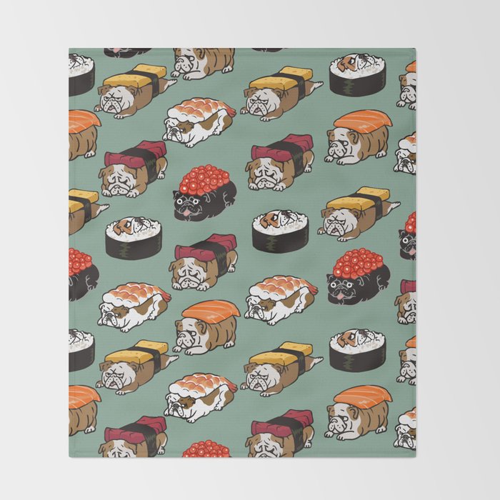 Sushi English Bulldog Throw Blanket Gallery Image 2