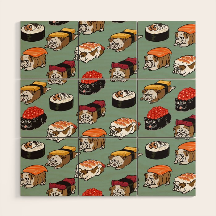 Sushi English Bulldog Wood Wall Art Gallery Image 1