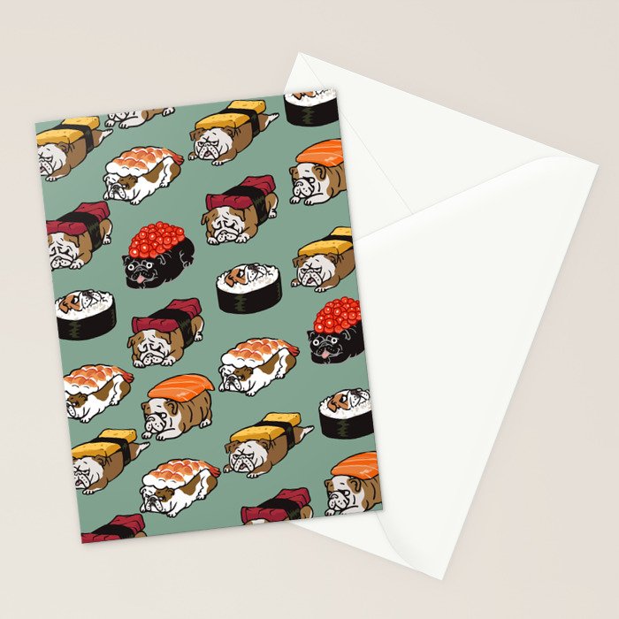 Sushi English Bulldog Stationery Card Gallery Image 2