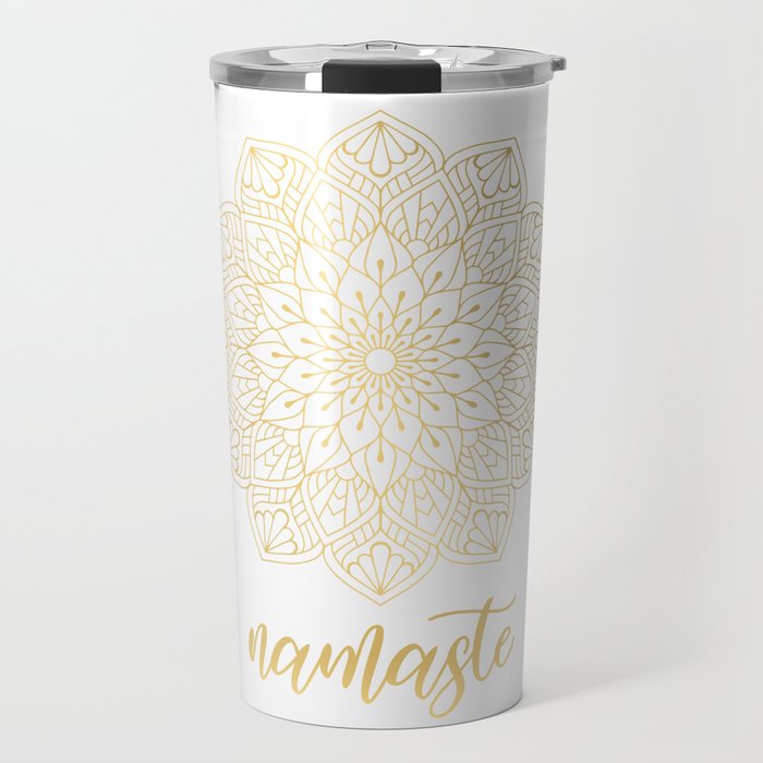 Namaste Gold Mandala Design Travel Mug Gallery Image 1