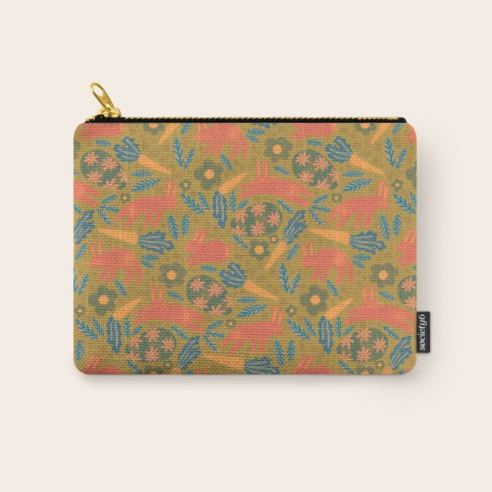 Cute Colorful Rabbits & Decorative Eggs in Terracotta & Green Carry All Pouch Gallery Image 1