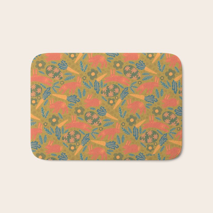 Cute Colorful Rabbits & Decorative Eggs in Terracotta & Green Bath Mat Gallery Image 1
