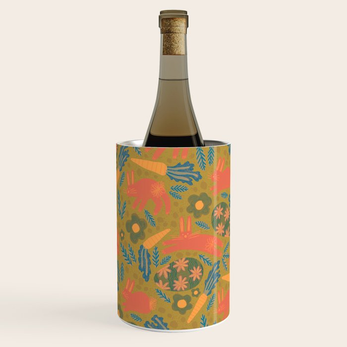Cute Colorful Rabbits & Decorative Eggs in Terracotta & Green Wine Chiller Gallery Image 2