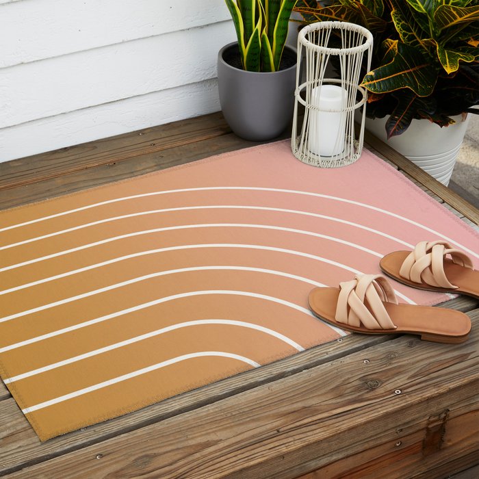 Ombre Arch XIII Pastel Sunset Gradient Modern Geometric Lines Outdoor Rug Gallery Image 2