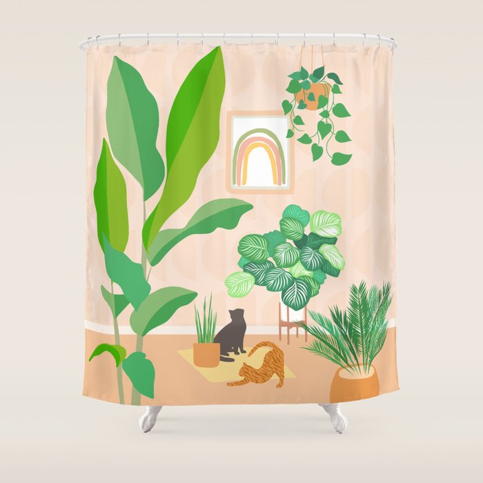 Home Green Home Garden with Cats Shower Curtain Gallery Image 1