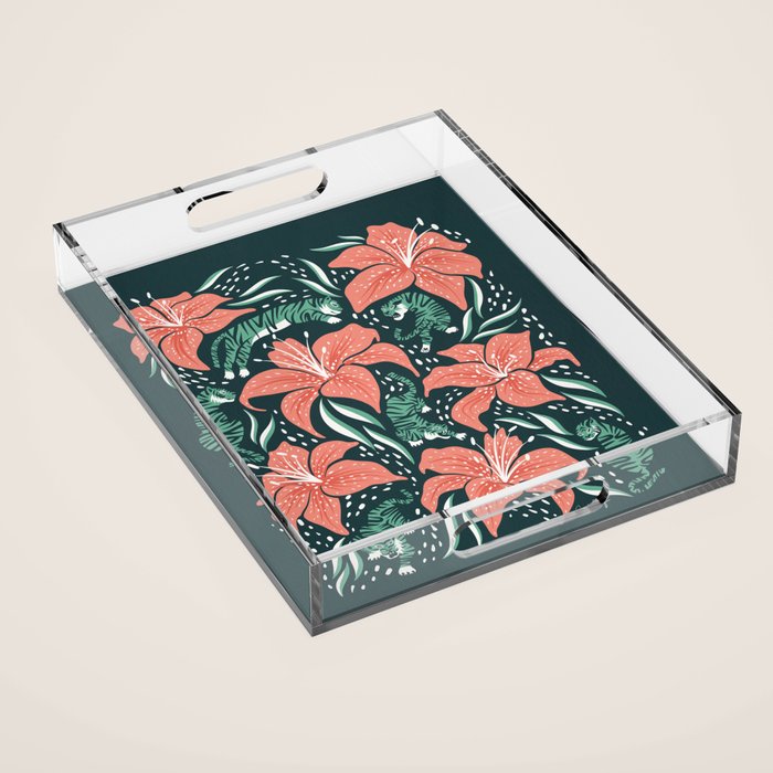 Tigers & Tiger Lilies - Teal & Rose Acrylic Tray Gallery Image 1