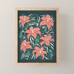 Tigers & Tiger Lilies - Teal & Rose Mini Art Print Gallery Image 1