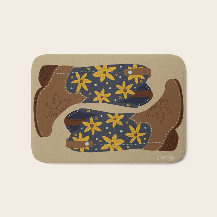 Cowgirl Boots â Teal & Yellow Bath Mat Gallery Image 1