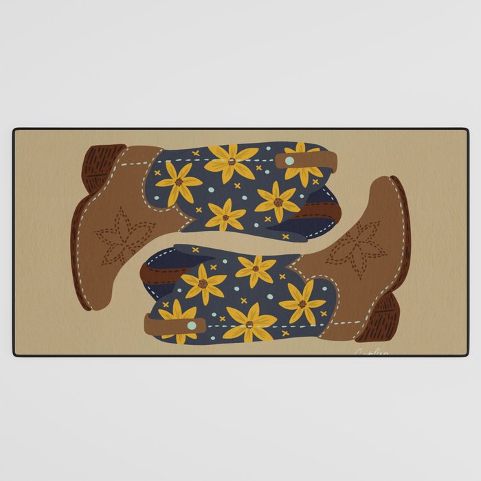 Cowgirl Boots â Teal & Yellow Desk Mat Gallery Image 3