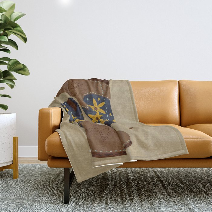 Cowgirl Boots â Teal & Yellow Throw Blanket Gallery Image 1