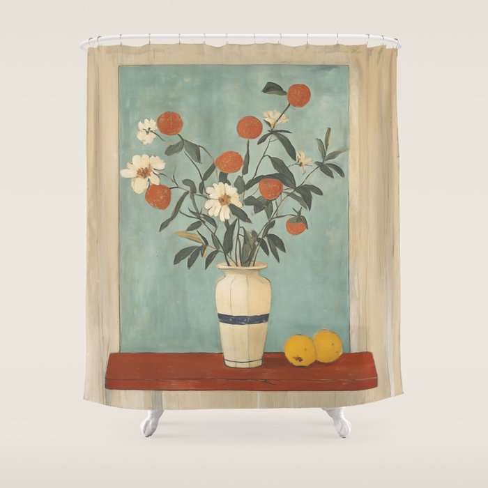 Winter Citrus and Petal Harmony Shower Curtain Gallery Image 1