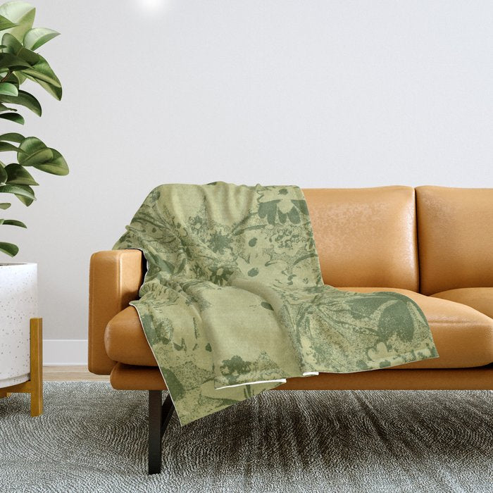Grandma's Garden (monochromatic green) Throw Blanket Gallery Image 1