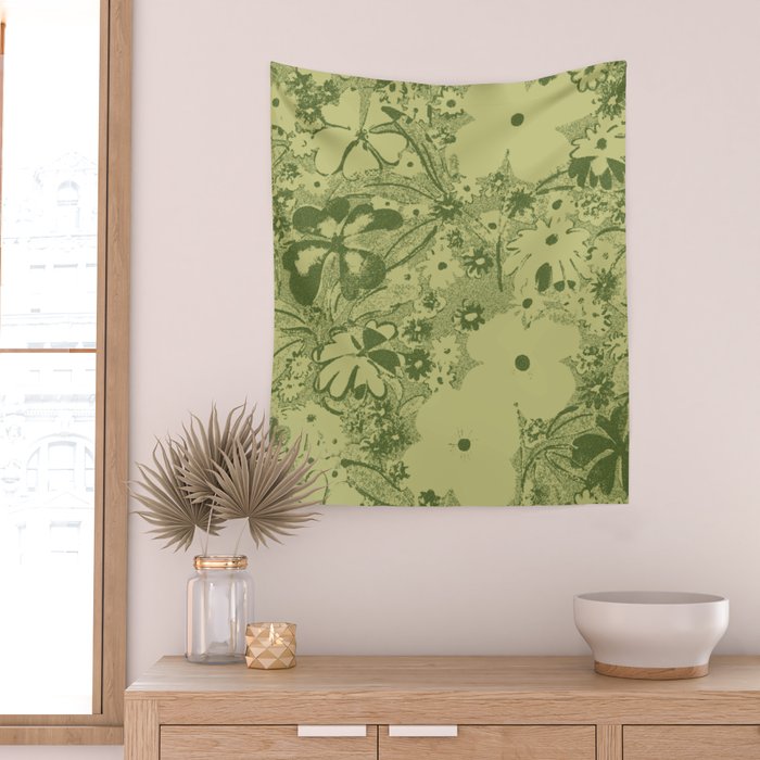 Grandma's Garden (monochromatic green) Wall Tapestry Gallery Image 2
