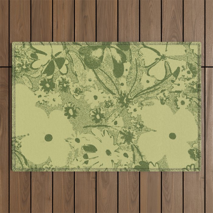 Grandma's Garden (monochromatic green) Outdoor Rug Gallery Image 1