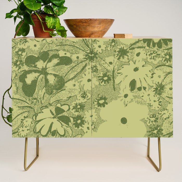 Grandma's Garden (monochromatic green) Credenza Gallery Image 1
