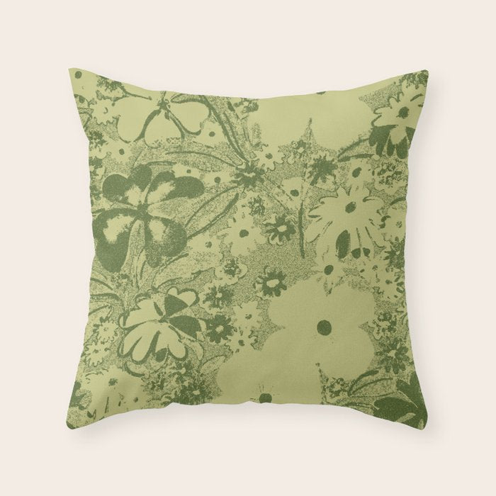 Grandma's Garden (monochromatic green) Throw Pillow Gallery Image 6