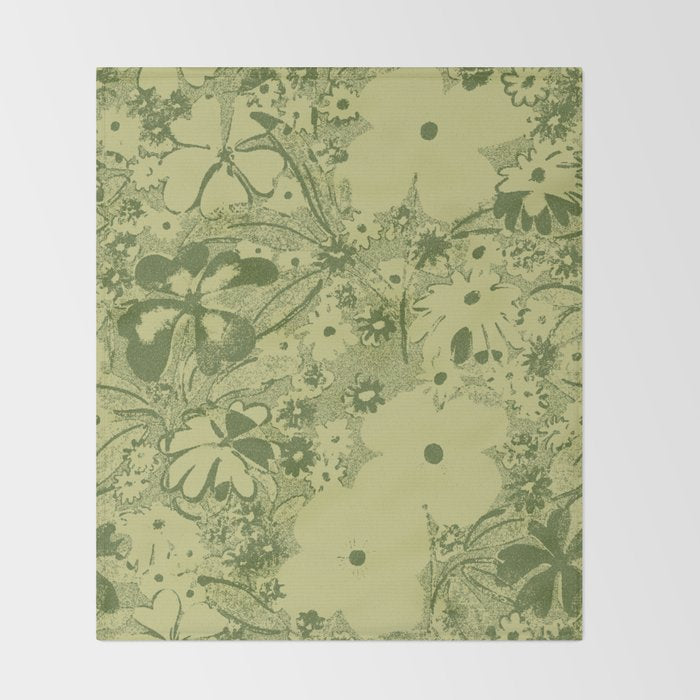 Grandma's Garden (monochromatic green) Throw Blanket Gallery Image 2