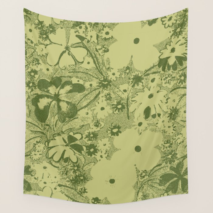 Grandma's Garden (monochromatic green) Wall Tapestry Gallery Image 4