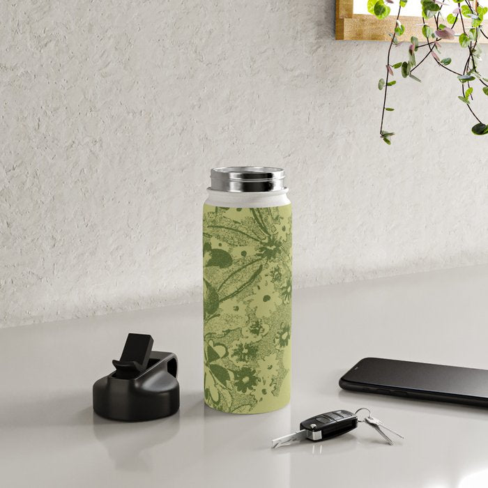 Grandma's Garden (monochromatic green) Water Bottle Gallery Image 4