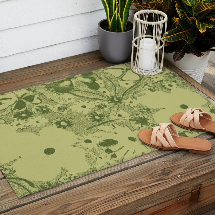 Grandma's Garden (monochromatic green) Outdoor Rug Gallery Image 2