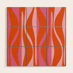 Mid Century Modern Retro Lounge Ogee Pattern in Red Orange and Hot Pink Wood Wall Art Gallery Image 1