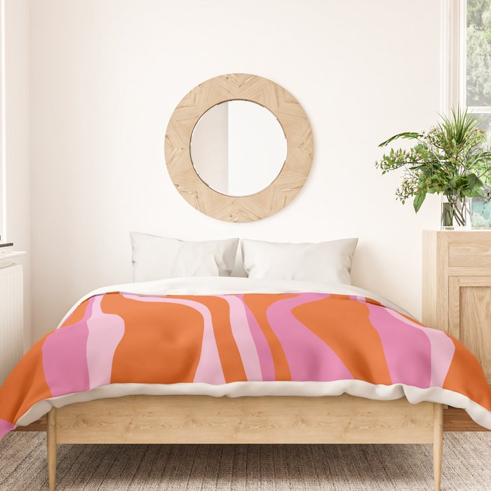 Mid Century Modern Retro Lounge Ogee Pattern in Red Orange and Hot Pink Duvet Cover Gallery Image 3