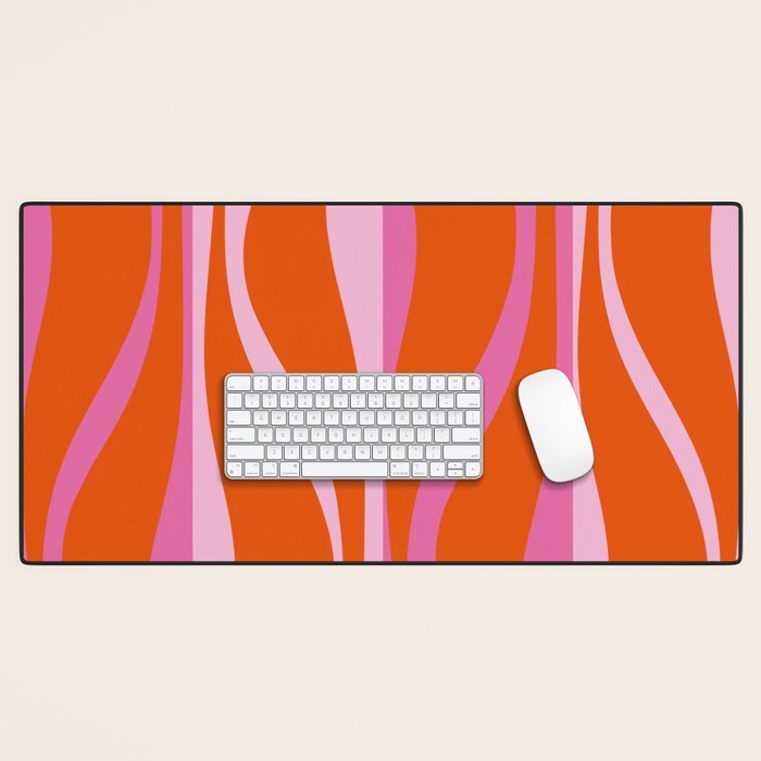 Mid Century Modern Retro Lounge Ogee Pattern in Red Orange and Hot Pink Desk Mat Gallery Image 1