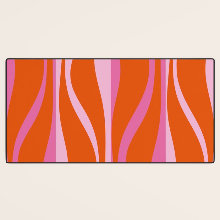 Mid Century Modern Retro Lounge Ogee Pattern in Red Orange and Hot Pink Desk Mat Gallery Image 3