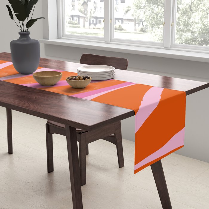 Mid Century Modern Retro Lounge Ogee Pattern in Red Orange and Hot Pink Table Runner Gallery Image 2