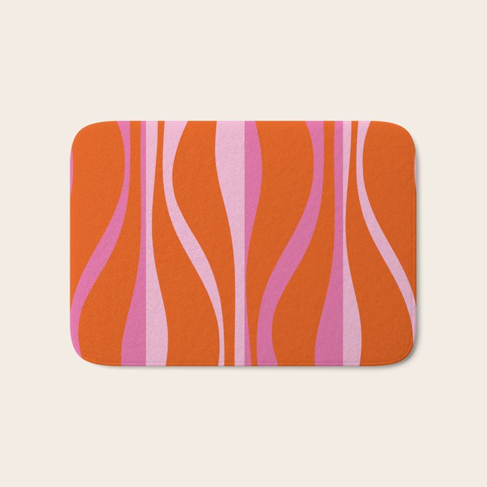 Mid Century Modern Retro Lounge Ogee Pattern in Red Orange and Hot Pink Bath Mat Gallery Image 1