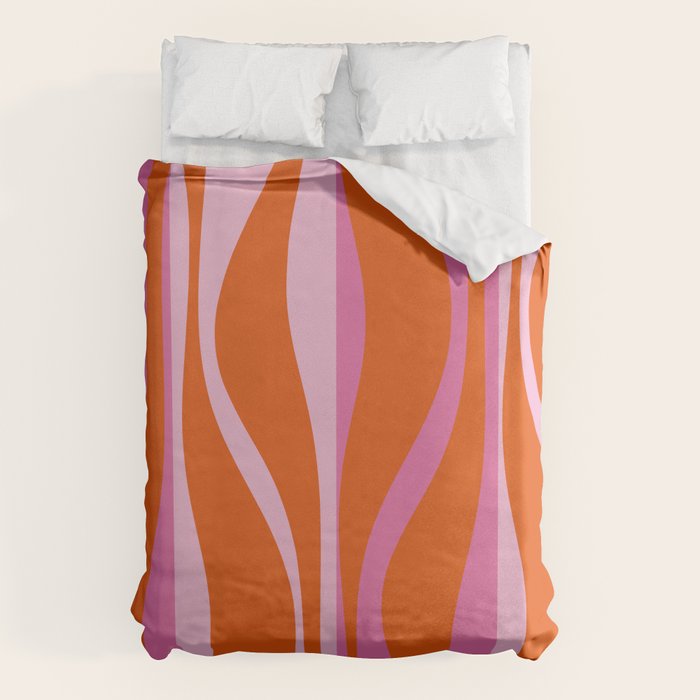 Mid Century Modern Retro Lounge Ogee Pattern in Red Orange and Hot Pink Duvet Cover Gallery Image 1